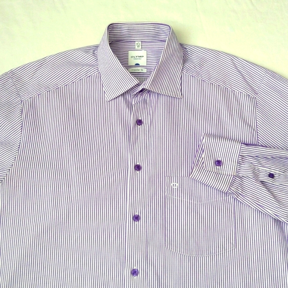 Olymp tendenz men's regular fit button up white purple striped dress shirt